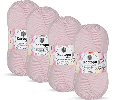 Kartopu Cotton Love,Cotton Knitting Yarn,Baby Knitting Yarn,Structure Very Soft,(4Balls) Each Skein(Ball) 3.53 Oz (100g) (Pink 699)