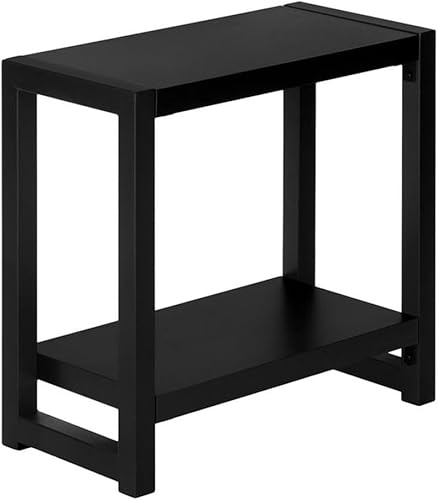 Monarch Specialties I 2081 - Mesa decorativa, lateral, extremo, estrecho, pequeño, 2 niveles, sala de estar, dormitorio, metal, laminado, negro,