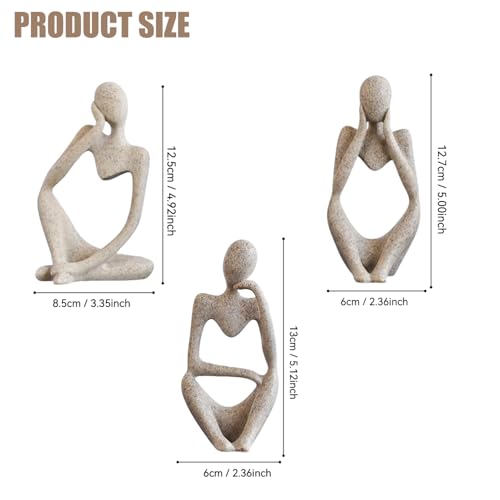 Conjunto de 3 estatuas abstractas The Thinker color beige miniatura 3
