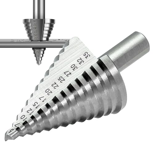 HSS Stufenbohrer - Passt in jedes Bohrfutter - 10mm Schaft, 13 Stufen, Ø 5-35mm - Kegelbohrer Konusbohrer Schälbohrer - Ideal für Metall, Holz, Kunststoffe