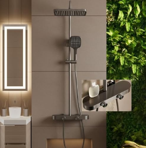 Image of X-XONIER Luxury Shower System, 3-in-1, Dazzling Large Overhead RainFall and 3 Way Multifunction Hand Held shower, Hot and Cold Mixer set, Mixer Hidden Tub Spout, Panel Gray (gray)