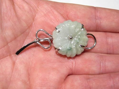 Broche jade fleur argent 925 véritable : bijou artisanal d'exception