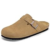 Tmaza Cork Footbed Suede Clogs for Women - Memory Foam House Potato Shoes with Arch Support, Vegan Boston-Style Clogs for Home/Office Latte Cream 8.5