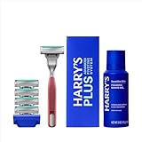 Harry's Plus Shaving Kit for Men - Premium Handle, 5 Razor Blade Cartridges, Foaming Shave Gel, and Travel Blade Cover - TSA Approved Travel Essentials - Advanced Pivoting System - Clay