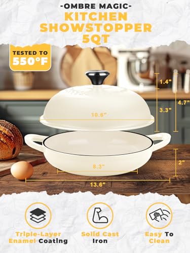 Image of Dutch Oven Bread Baking Pot with Lid 6QT Enameled Cast Iron Oven, White Design & Complete Sourdough Kit (Banneton Basket, Dough Tools, Silicone Sling) for Artisan Bread Making