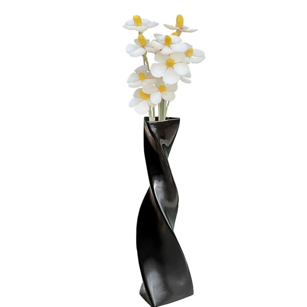 Jarrón pequeño de cerámica para decoración moderna del hogar para centros de mesa, jarrón decorativo floral para boda y oficina (negro)