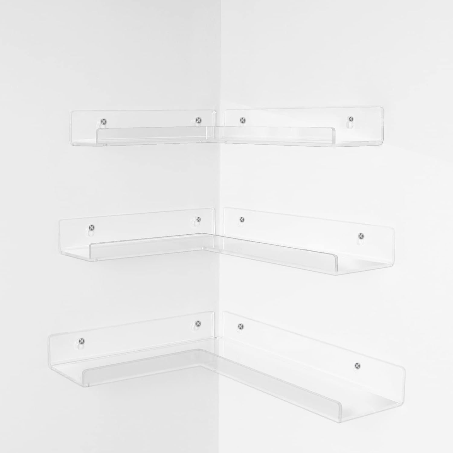 LadyRosian Clear Acrylic Floating Corner Shelves Wall
