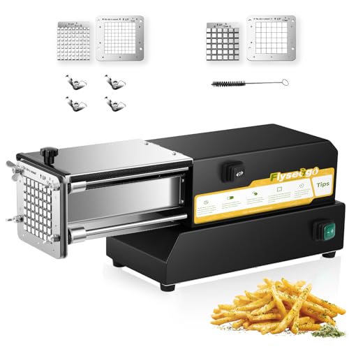 Flyseago French Fry Cutter Electric Potato Cutter Stainless Steel Professional With 2 Blades For Commercial, Home Use & Cucumbers, Carrots, Sweet Potatoes, Black