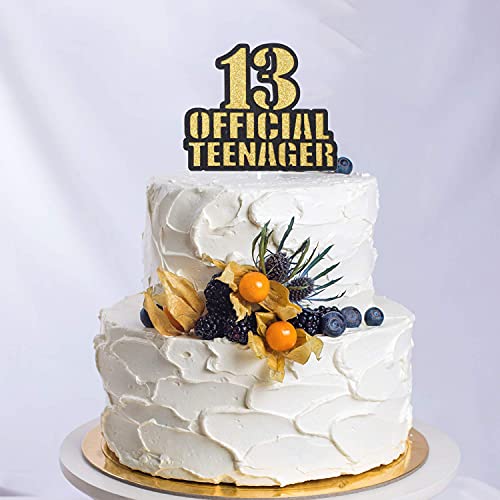 Image of FestikoOfficial Teenager 13 Birthday Cake Topper - Boys Girls 13th Birthday Gold Glitter Cake Supplies - Thirteen Years Old Birthday Party Decoration