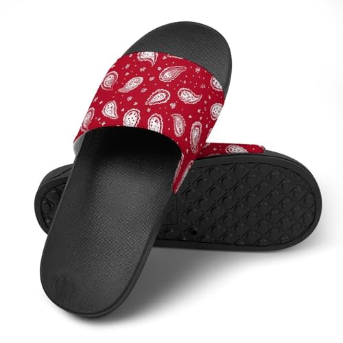 Red Bandana Paisley Summer Slide Sandals Shower Slipper Open Toe House Shoes for Men Women4