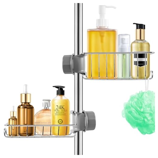 Feebee Duschablage ohne Bohren Edelstahl 2 Stück, Duscharegal Badezimmer Silber Shampoo Halterung für Dusche, Duschgelhalter Rostfrei Duschkorb Seifenhalter für Stange 18mm-27mm