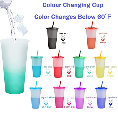 PALUDO 10 Pcs Reusable Plastic Tumblers with Lids & Straws, 24OZ Colour Changing Cups - Image 3