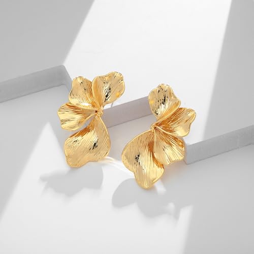 WOWORAMA Gold Flower Earrings for Women Chunky Gold Statement Earrings Vintage Metal Flower Leaf Earring Trendy Floral Drop Dangle Earring Jewelry3