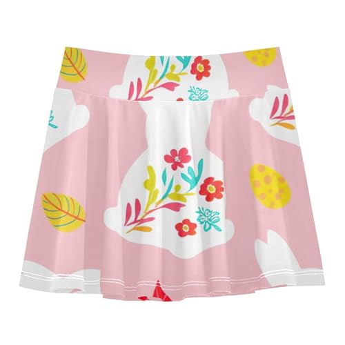 White Bunny Colorful Floral Pink Girls Skorts Athletic Shorts Skirts with Shorts Pink Cute Flowy Skirt 3t