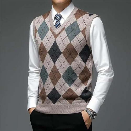 Men's Argyle Knit Sweater Vest Sleeveless V Neck Pullover Classic Soft Lightweight Layer Top2