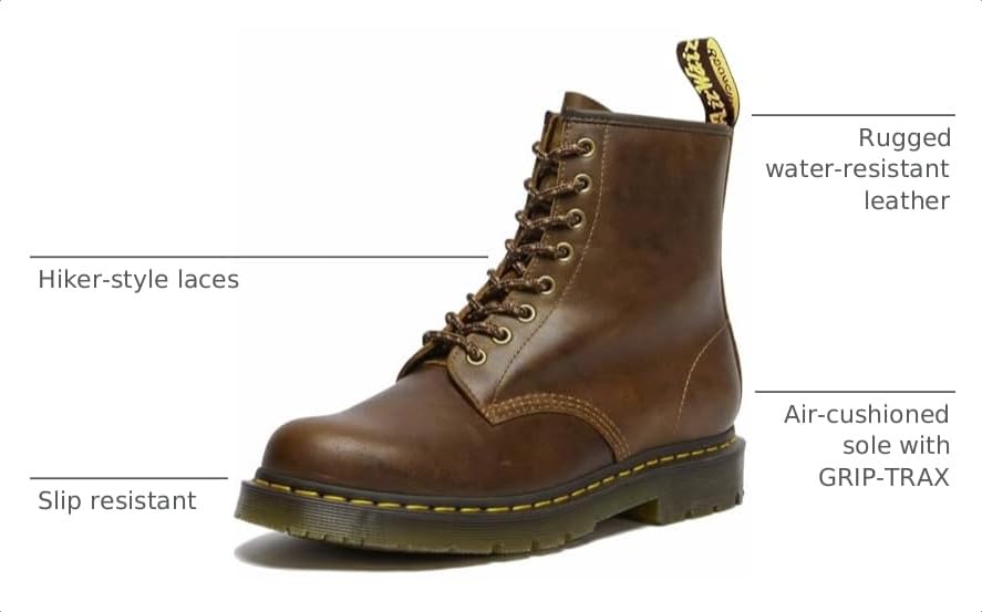 Image of Dr. Martens Unisex 1460 Slip Resistant Lace-Up Boots, Dark Tan, Mens 14, Womens 15, Medium