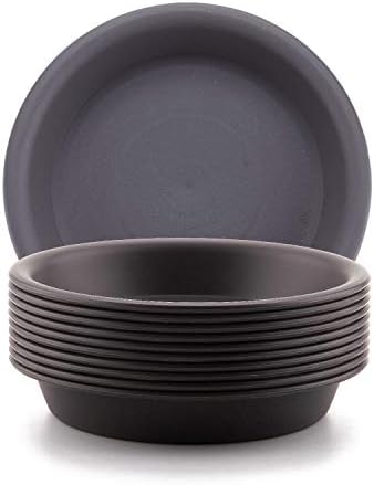 T4U 3.5 inch Plastic Garden Flower Planter Pot Saucer Trays Round for Holding Water Drips and Soil (Dark Grey, Set of 10), Pallet Base Container for Holding Cactus Herb Indoor Outdoor Gardening