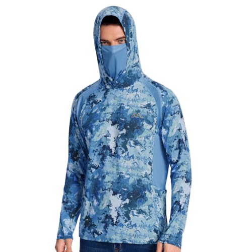 Mens UPF 50 Hoodie Shirt with Mask Long Sleeve Permanent UV Sun Protection Neck Gaiter Performance T for Outdoor product thumbnail 16