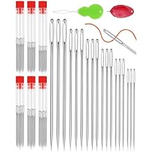 FIVEIZERO 60 PCS Steel Needles for Hand Sewing, Large Eye Sewing Needles Set with 6 Sizes, Stainless Steel Hand Quilting & Leather Embroidery Needles Includes Threaders for Arts & Crafts