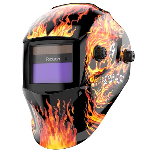 Image of TOOLIOM Welding Helmet Auto Darkening Solar Powered with Adjustable Shade 3.5/9-13 for TIG MIG ARC Flaming Skull Design Welder Mask