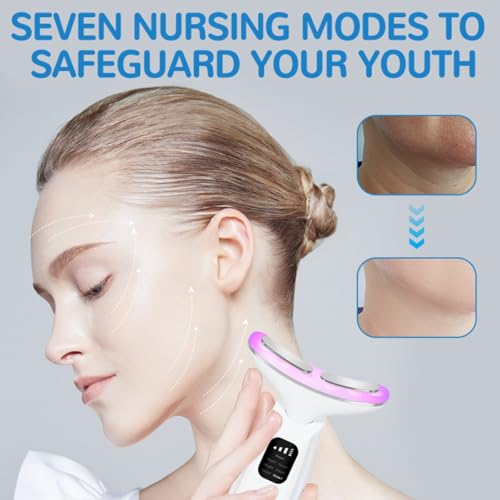 Face Massager Tool, Facial and Neck Massager Beauty 7-in-1 Triple Action Light, Thermal, and Vibration for Skin Care Face Sculpting Tool