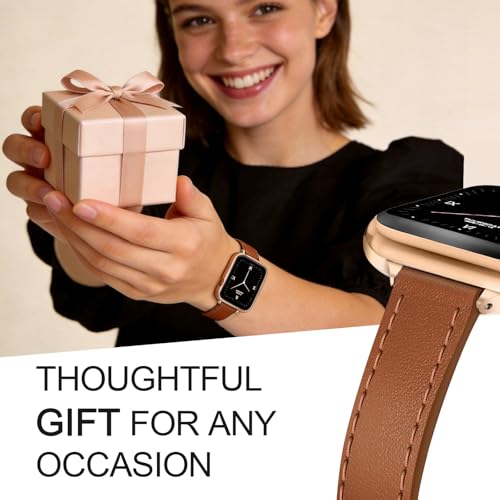 Image of JR.DM Slim Leather Bands Compatible with Apple Watch Band 38mm 40mm 41mm 42mm 44mm 45mm 46mm 49mm, Genuine Leather Band with Charms, Feminine Design for Iwatch Ultra SE Series 11 10 9 8 7 6 5 4 3 2 1