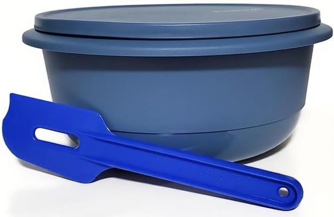 Tupperware Mixing Bowl Seal Paddle Scraper Spatula Flat Bottom 14 c Dragonfly Blue