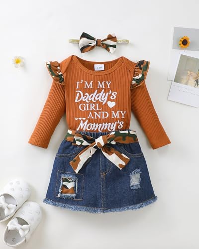 Image of Newborn Baby Girl Clothes Toddler Long Sleeve Ruffle Romper Top Infant Skirt Set Little Girl Overall Dress