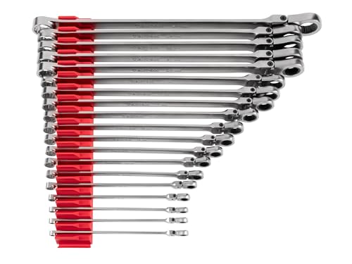 TEKTON Long Fixed/Flex Head 12-Point Ratcheting Box End Wrench Set with Modular Organizers, 19-Piece (6-24 mm) | WRB95304