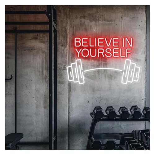 Néon Believe In Yourself avec haltères pour booster votre salle de sport à la maison
