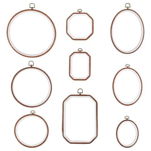 Aros de bordado premium de 9 piezas acabados en veta de madera con herrajes de metal rígido