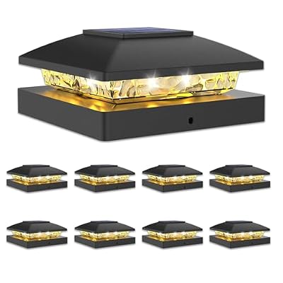 VOLISUN 4x4 Solar Post Cap Light 8pack,Solar Fence - Cap Lights Outdoor Waterproof for Wooden/Vinyl Post,Black Deck Post Cap Light Solar Powered with Warm White for Garden/Patio/Porch