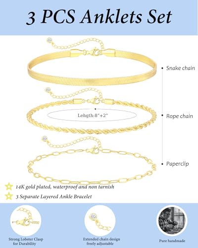 Image of ZHESHY Gold Silver Ankle Bracelets for Women 14K Gold Plated Anklets for Women Waterproof Cuban Link Heart Chain Anklets Set Non Tarnish Dainty Layered Anklet Bracelets for Women Summer Beach Jewelry