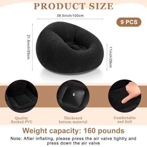 Image of Realspring 9 Pcs Inflatable Bean Bag Chair, Air Pump,Black | Electric Pump for Inflation, Foldable Blow up Chairs for Outdoor Movie Seating, Portable Sofa for Adults Camping