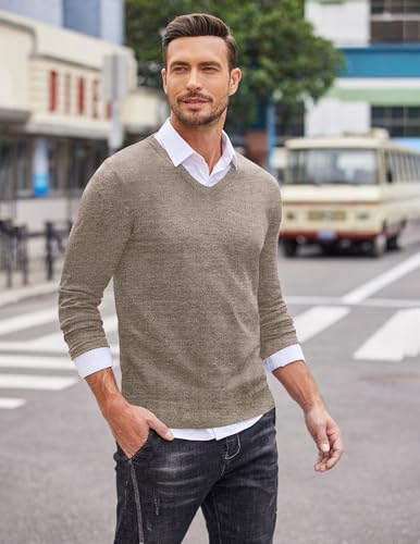 Image of COOFANDY Mens Casual V Neck Sweater Knit Slim Fit Long Sleeve Pullover Top