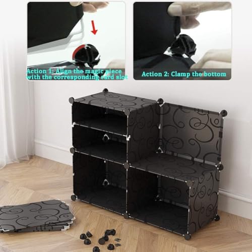 Image of Strassis Design Plastic Shoe Rack for Home | 6 Shelf DIY Shoe Rack with Door Magnets for Home Storage Plastic Box Organizer, Metal Door Frame, Chappal Slipper Sandals Stand (3 Door,Black)
