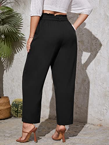 WDIRARA Women's Plus Size Paper Bag Waist Belted Casual Pants with Pockets2