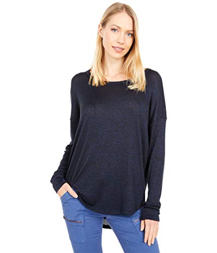 Lucky Brand Women's Long Sleeve Round Neck Drop Shoulder Jersey Top, Navy, L