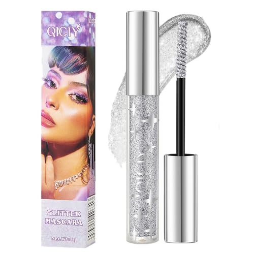 Glitter Mascara Wimpern Färben Glitter Farbige Mascara für Wimpern Farbige Wimperntusche Bunte Funkelnde Silber für Party, Hochzeit,Musikfestival