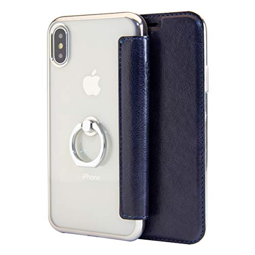 松平商会 イカススマホケース iPhoneX リング付き超薄手帳型ケース iPhoneX ネイビー