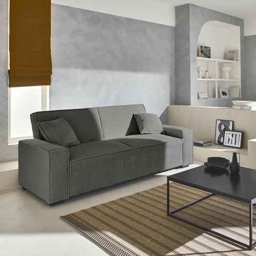 Alice's Garden sweeek - Canapé Convertible 3 Places Gris foncé Velours côtelé L 231 x P 96.5 x H 80cm - 2