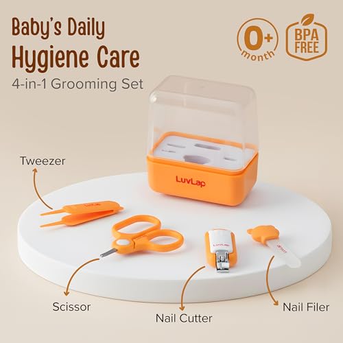 Image of LuvLap 4 in 1 Baby Grooming Set with Cute Case, Baby Manicure Set with Nail Scissors, Nail Clipper, Nail File & Tweezers, Grooming Kit for New Born & Toddler, BPA Free, Compact & Easy to Carry, 0m+