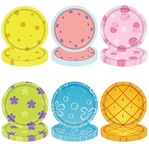 Image of TRBSXRT 60Pcs Yellow Cartoon Party Plates - Cartoon Theme Party Supplies, Under The Sea Tableware Set, Disposable Dinner Plate for Birthday Decorations