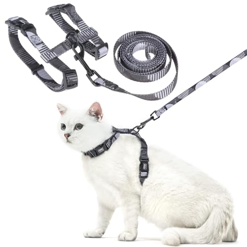 PUPTECK Adjustable Cat Harness and Leash Set Escape Proof Kitten Strap Collar for Walking Travel, Printed Dark Grey