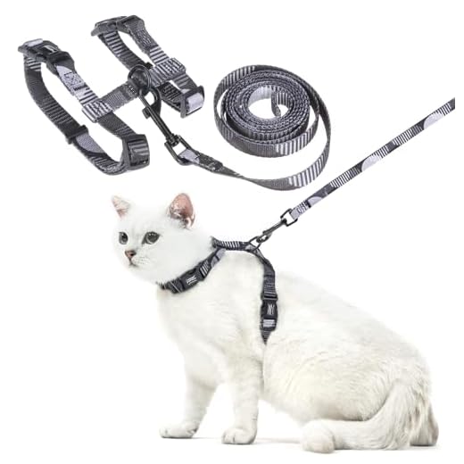 PUPTECK Adjustable Cat Harness and Leash Set Escape Proof Kitten Strap Collar for Walking Travel, Printed Dark Grey