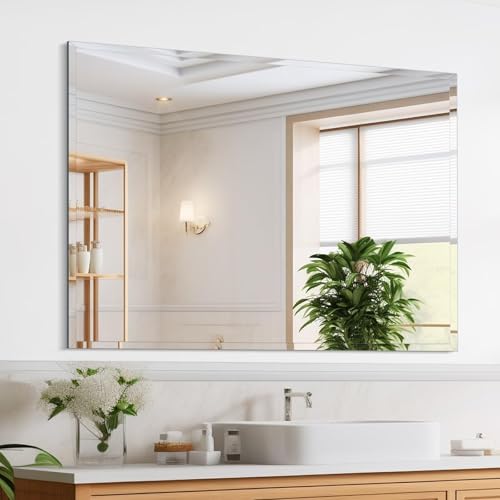 TRAVEVA Frameless Mirror for Bathroom Vanity with Polished Edge Hangs Horizontally Or Vertically Entryways Room Shatterproof (Z-12x16in)