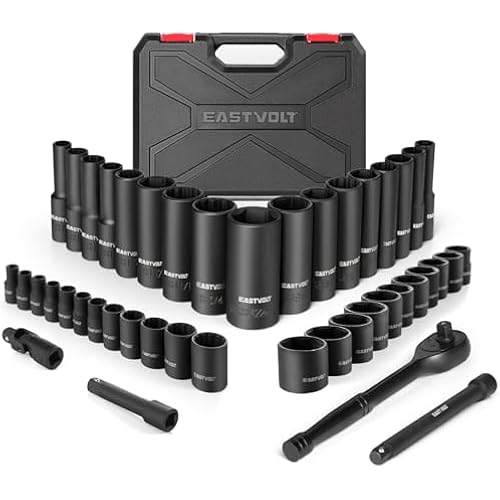 Eastvolt 46 Pieces Drive Socket Ratchet Wrench Set, Mechanic Tool Kits with 72 Teeth Reversible Ratchet, Extension Bar Set and Storage Case, Metric/SAE