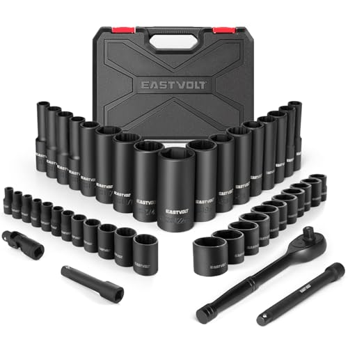 Eastvolt Mechanic Tool Kits, Drive Socket Set, 46 Pieces Socket Set with 72 Teeth Reversible Ratchet, Metric/SAE (ASK06) by Eastvolt - Used condition - CA$54.71