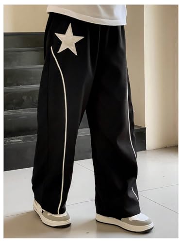 Boy's Star Graphic Wide Leg Sweatpants Drawstring Waist Causal Track Pants Long Trousers4