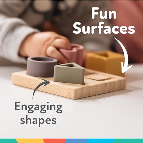 Image of Nuby Soft Shape Silicone Puzzle Toy with Bamboo Base - Baby Toy for Hand-Eye Coordination - 5-Piece Puzzle for Toddlers - 12+ Months
